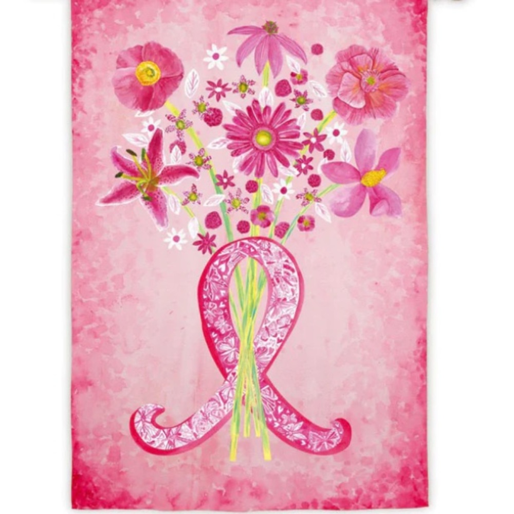 Evergreen Pink Ribbon Breast Cancer Garden Flag - NWT